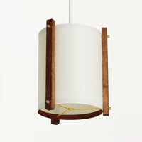 JAPANESE MID CENTURY WALNUT LARGE WHITE PENDANT BELOW