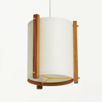 JAPANESE MID CENTURY TEAK LARGE WHITE PENDANT BELOW