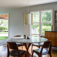 Maple White Pendant in dining room with table and windows