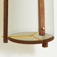JAPANESE MID CENTURY WALNUT LARGE WHITE PENDANT BELOW DETAIL