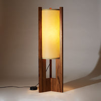 Japanese Mid Century Teak Floor Lamp illuminated with Sand shade