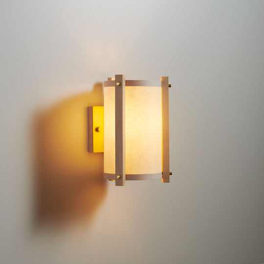 Oil Paper and Brass Maple Sconce side illuminated