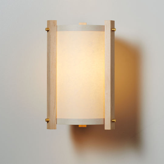 Oil Paper and Brass Maple Sconce Front Illuminated