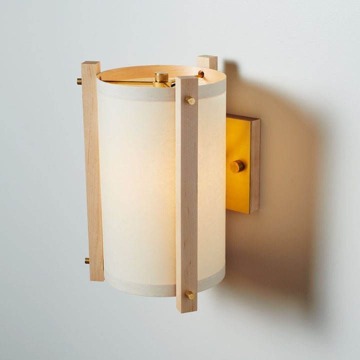 Oil Paper and Brass Maple Sconce Right Side Illuminated