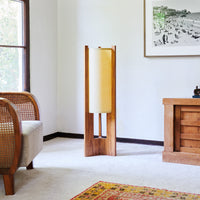 Teak Floor Lamp in corner with rug chair window and dresser