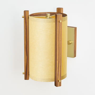 Teak Sconce Sand Lampshade Side View