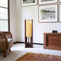 Walnut Floor Lamp in corner with chair window and dresser