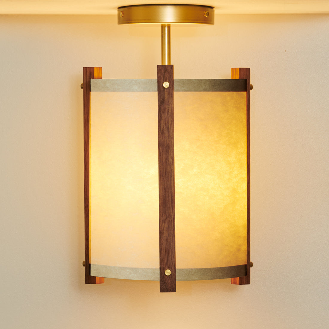 Walnut Sand Ceiling Lamp illuminated front