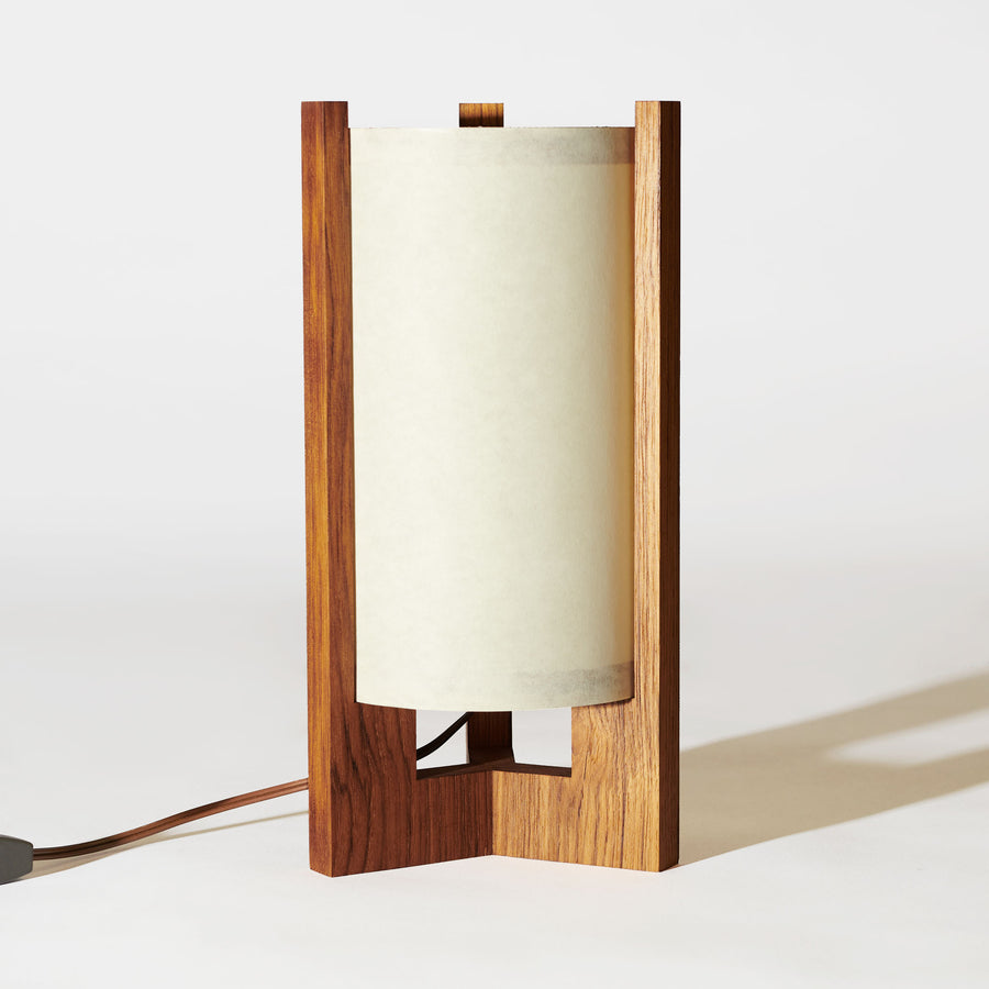 Japanese Mid Century Teak Table Lamp White Front