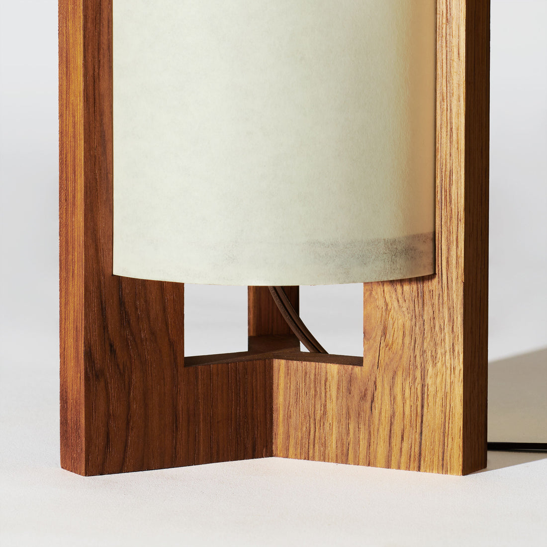 Japanese Mid Century Teak Table Lamp White Wood Detail