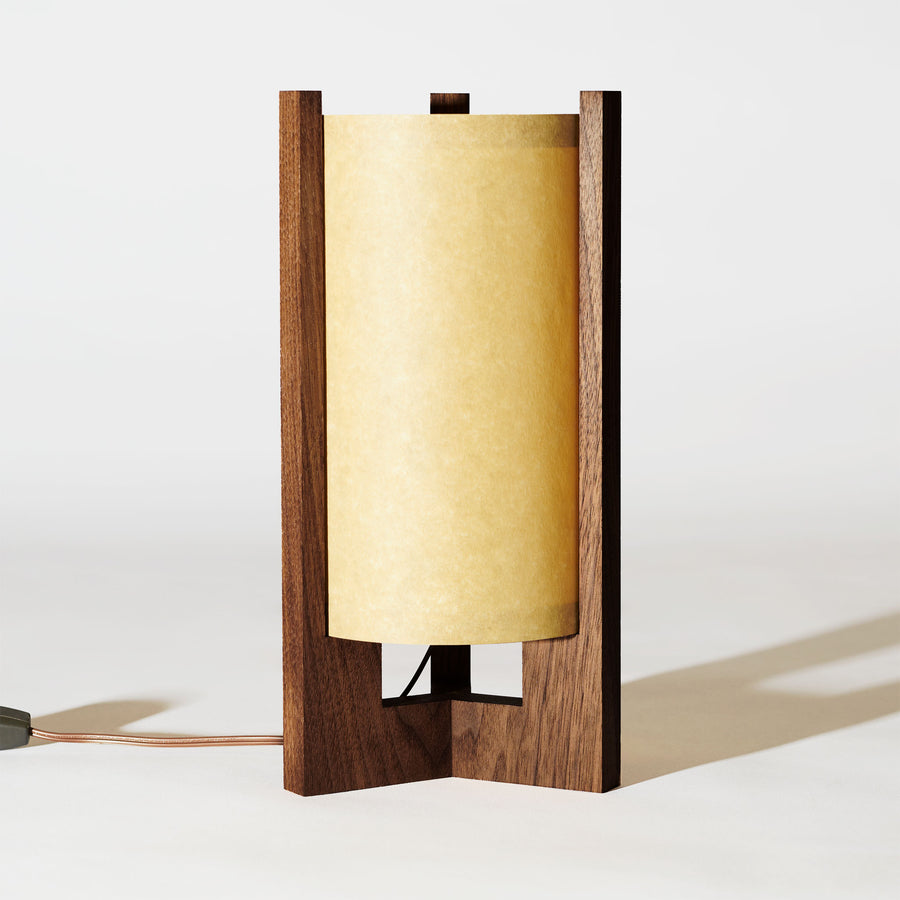 Japanese Mid Century Walnut Table Lamp Sand Front