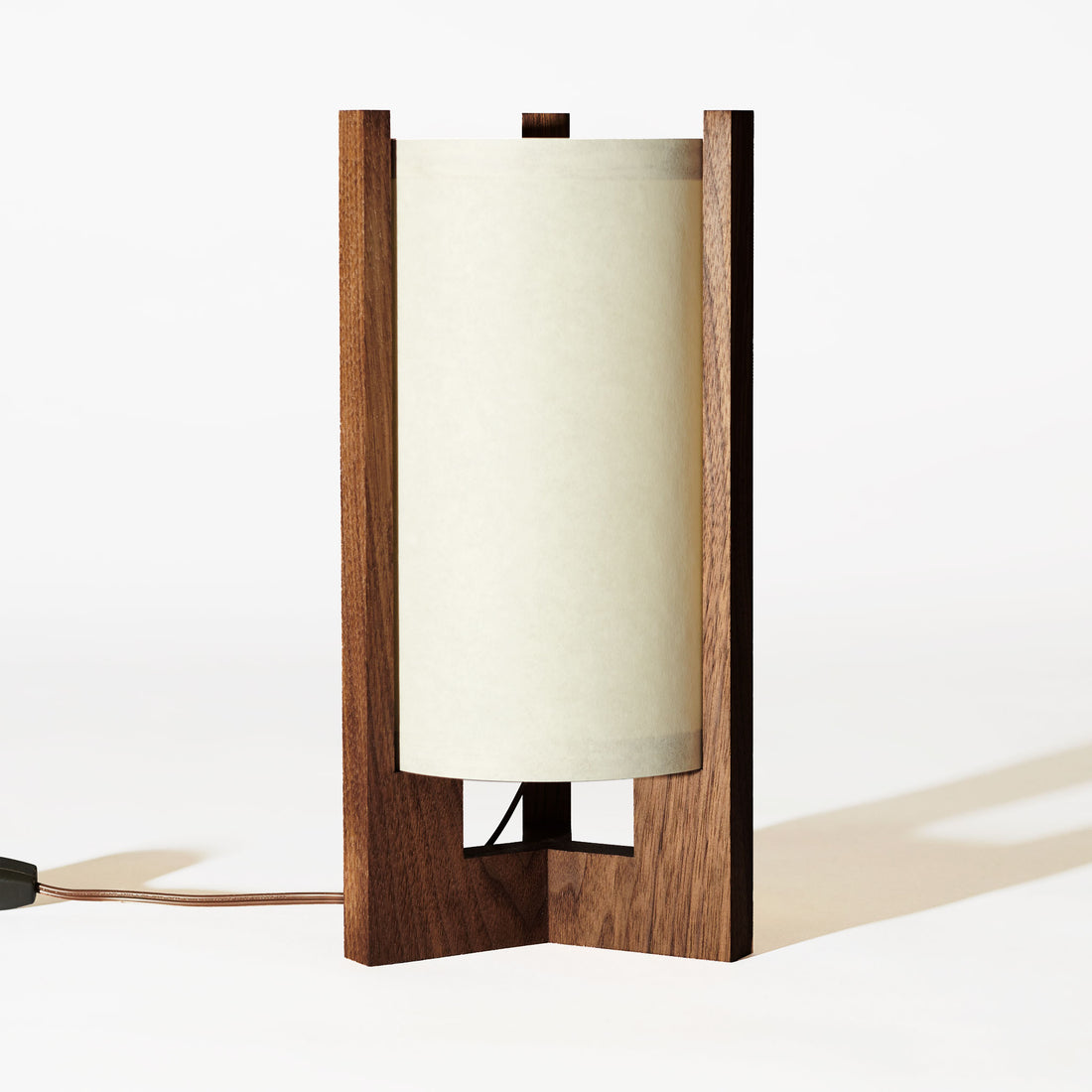 Japanese Mid Century Walnut Table Lamp Front White