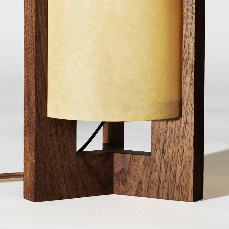 Japanese Mid Century Walnut Table Lamp Wood Sand Detail