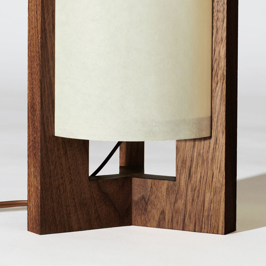 Japanese Mid Century Walnut Table Lamp White Wood Detail