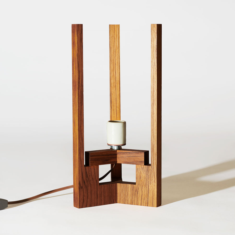 Japanese Mid Century Teak Table Lamp wood detail with no bulb