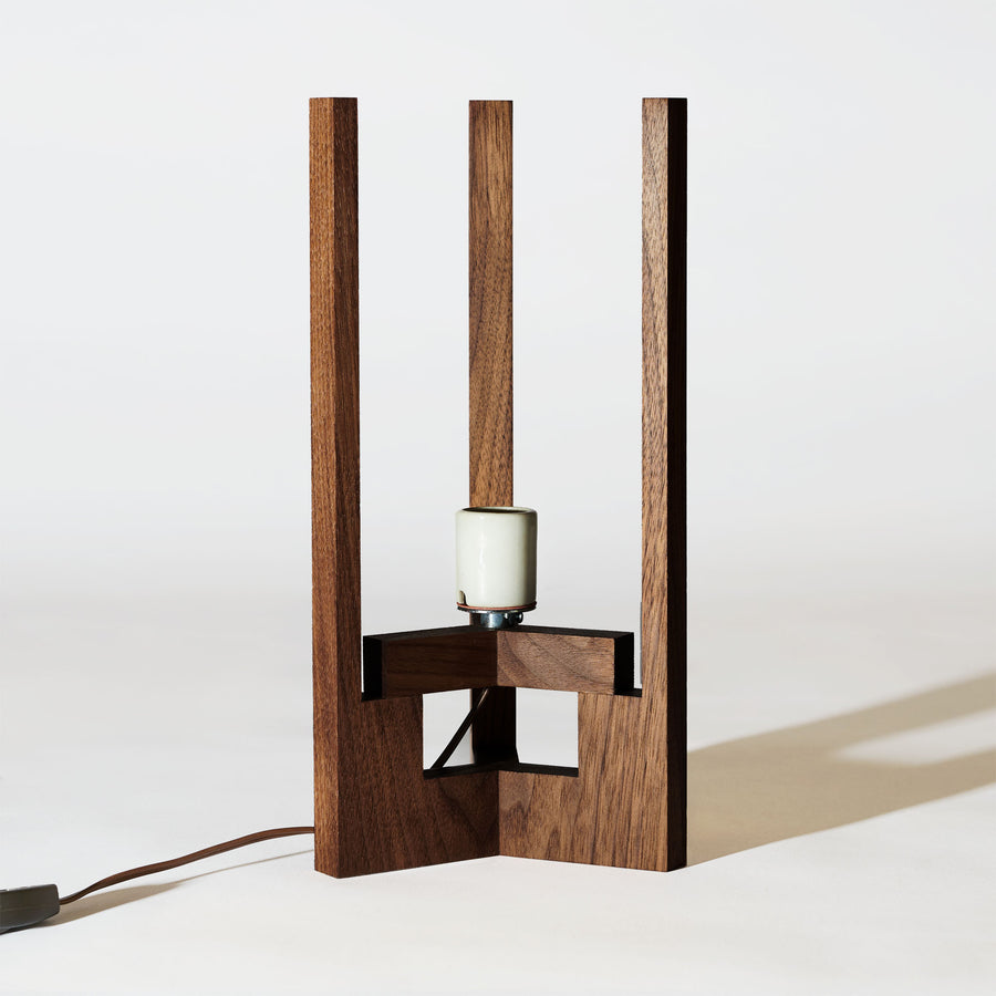 Japanese Mid Century Walnut Table Lamp Wood Detail
