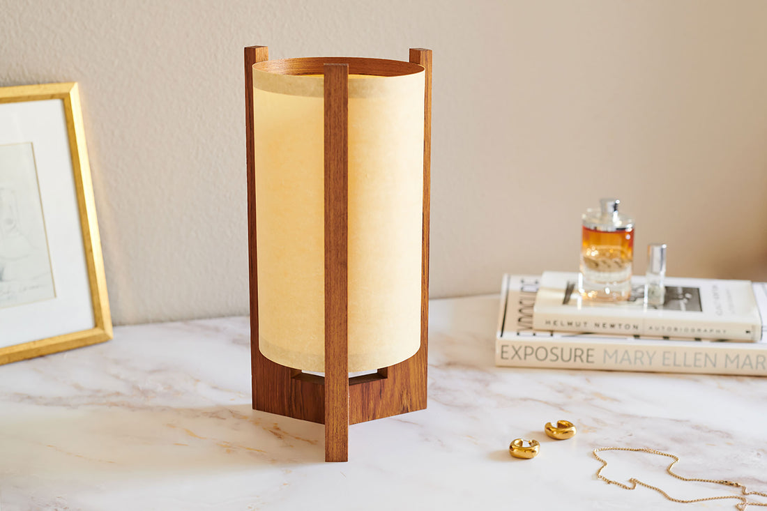 Japanese Mid Century Teak Table Lamp with Jewelry
