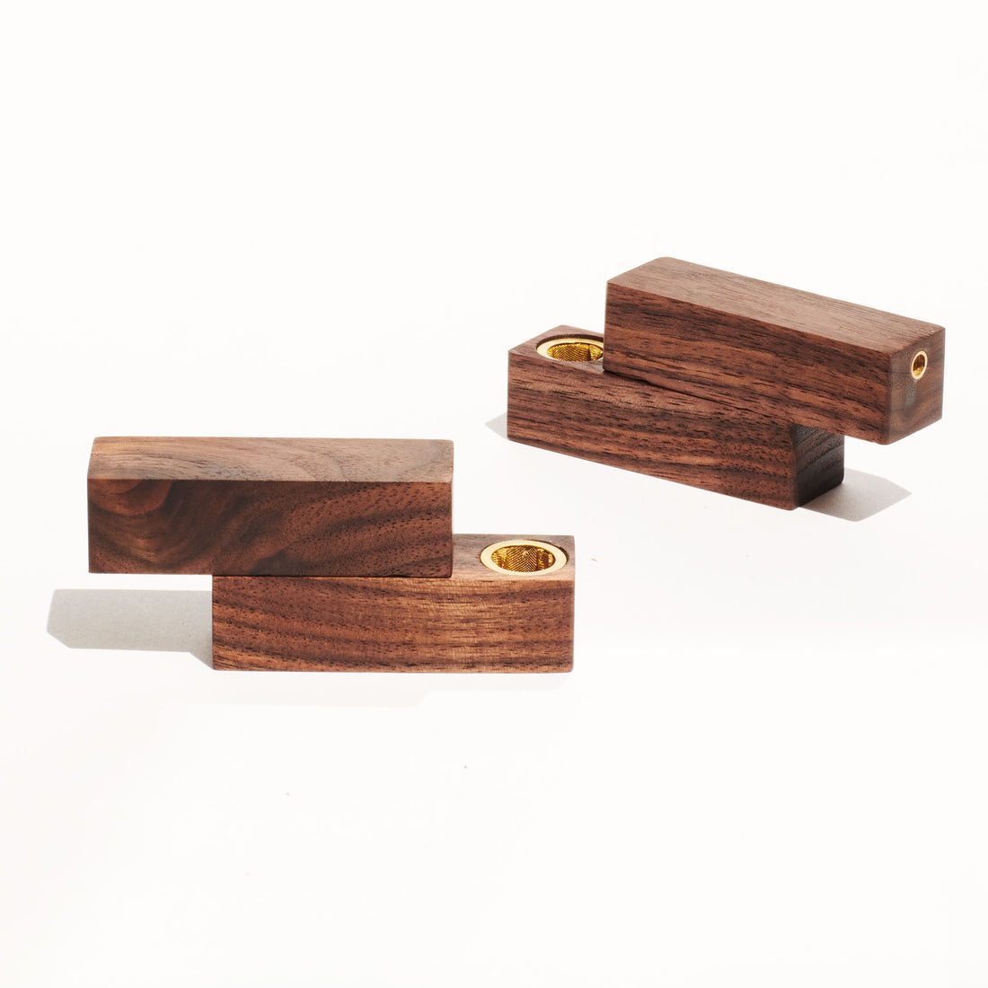 Modern walnut travel pipe side and back view open